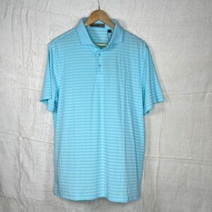G/FORE Mens Golf Polo Shirt‎ Size L Light Blue Striped Short Sleeve NWT